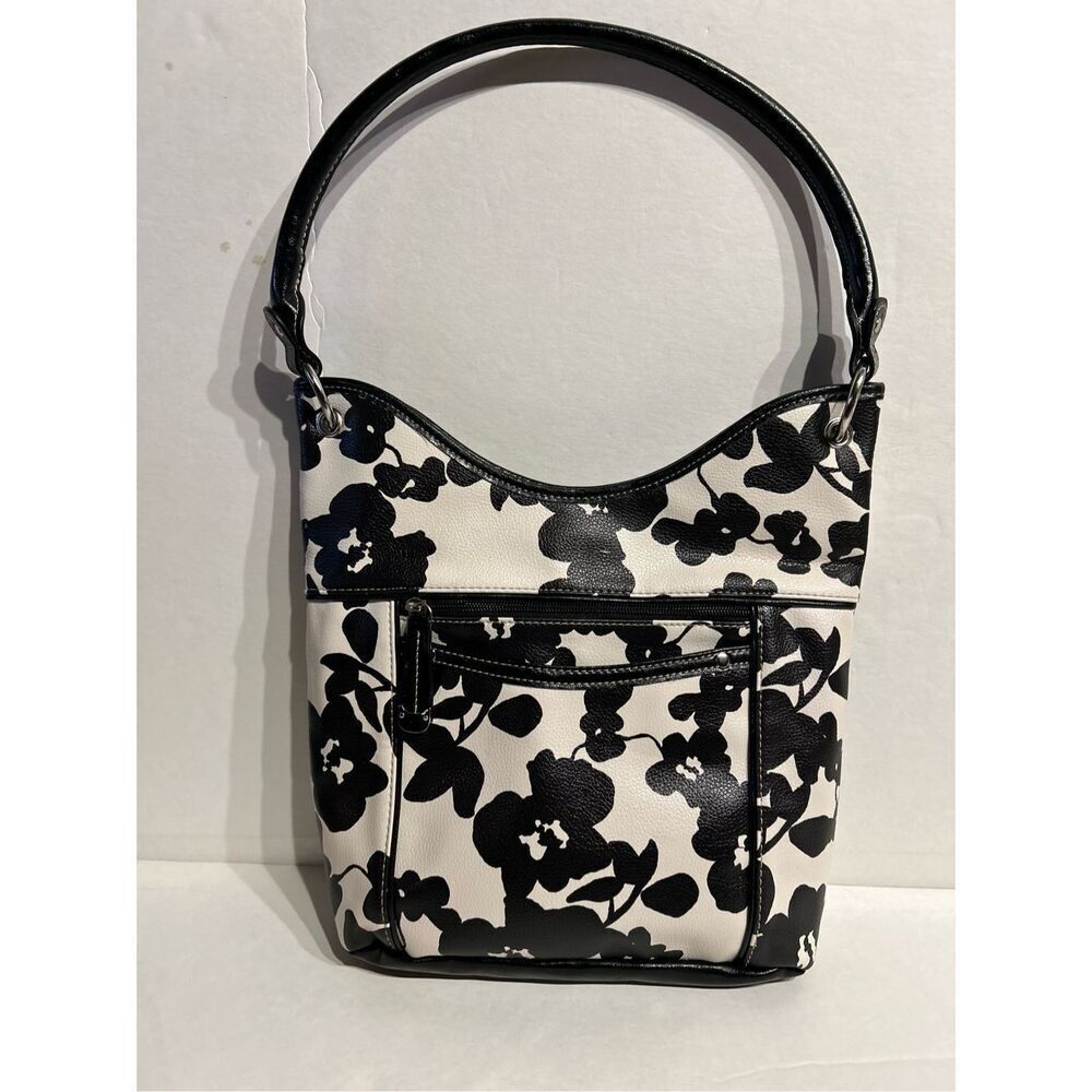 Croft & Barrow Shoulder Bag Black Cream Floral Design Print